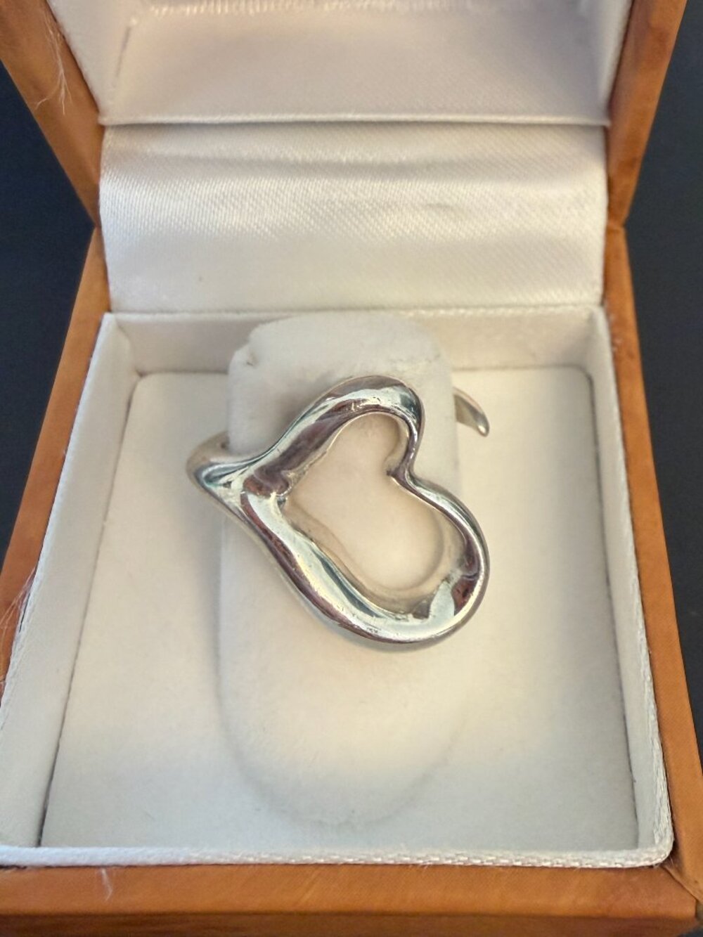 Adjustable Tiffany & Co. Elsa Peretti 925 Sterling Silver Open Heart Ring Signed